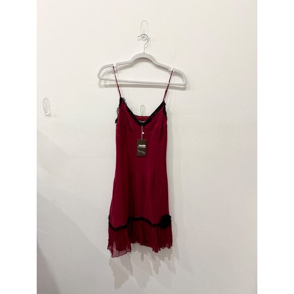 Vintage Betsey Johnson 100% Silk Spaghetti Strap Mini Slip Dress Red Women's 4 - Picture 1 of 7